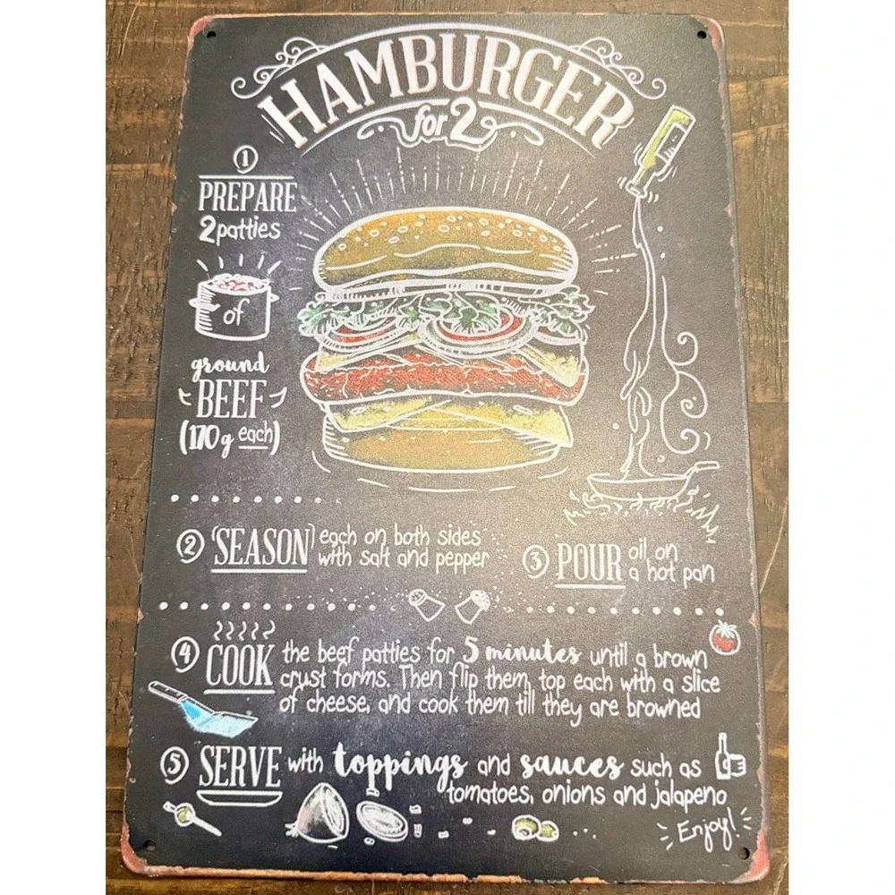 5PC Metal Tin Sign Set Multicolor Excellent Chalkboard Recipe Art